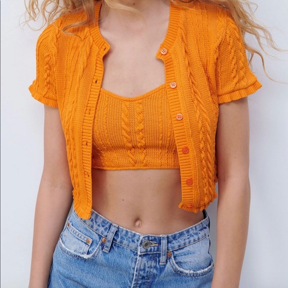 zara orange cable knight cardigan - Picture 1 of 3